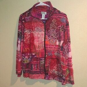 Spa By Chico's Colorful Embroidered Abstract Zip Up Sweatshirt M